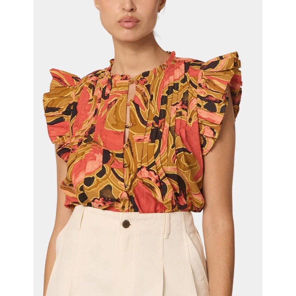 Cleobella Maritza Blouse Osaria Print Organic Cotton GOTS Size Small NEW